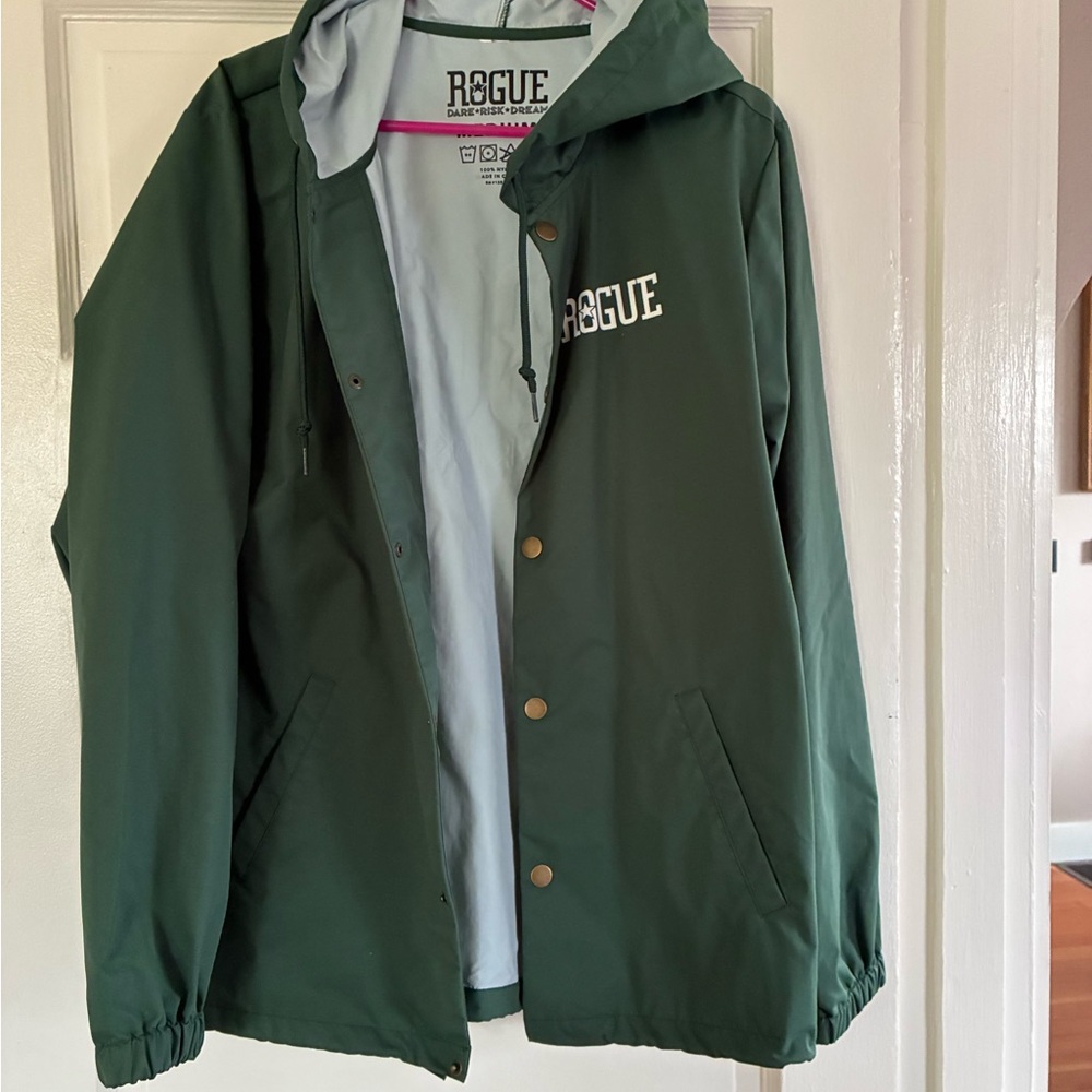 RARE Rogue Employee Green Hooded Rain Jacket